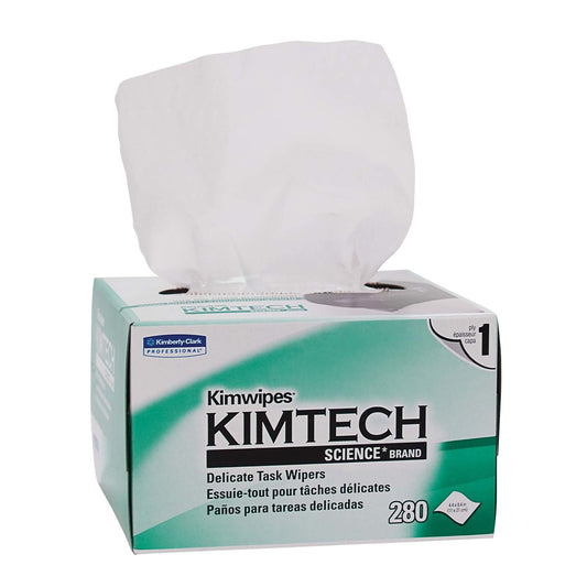 KimWipes delicate task wipers 8.25" x 4.39" - 286 sheets per pack.